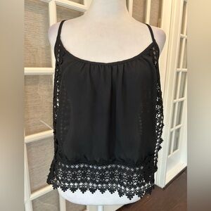 Ecote Black Lace Trim Cami Top With Side Slits, Size Small